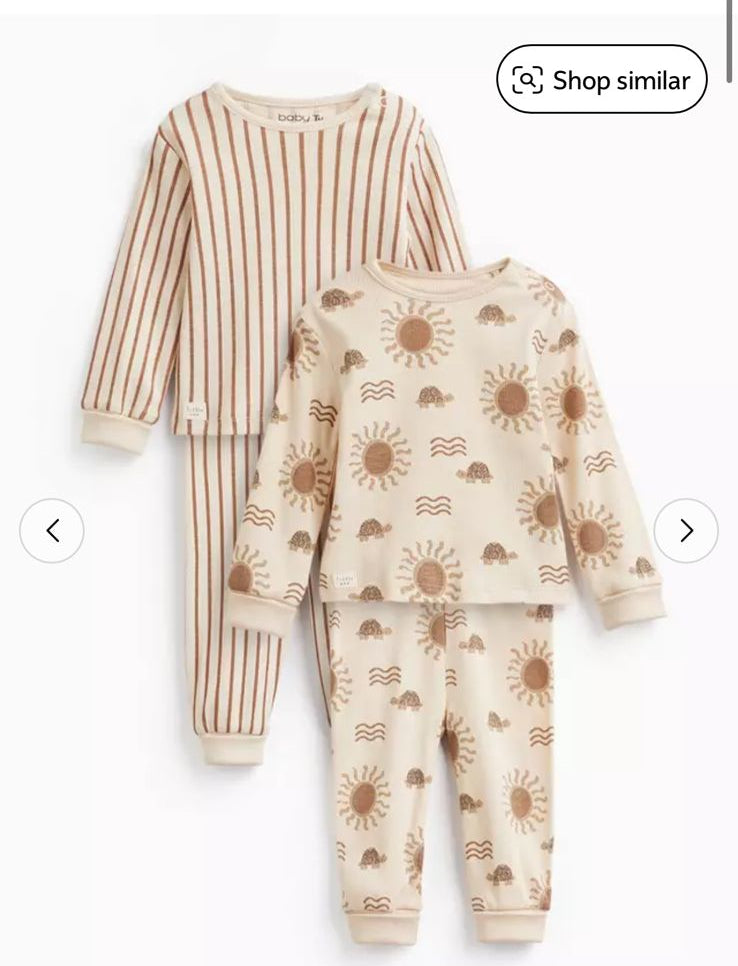 Tu Clothing Pack of 2 Turtle & Stripes Print Pyjamas Set