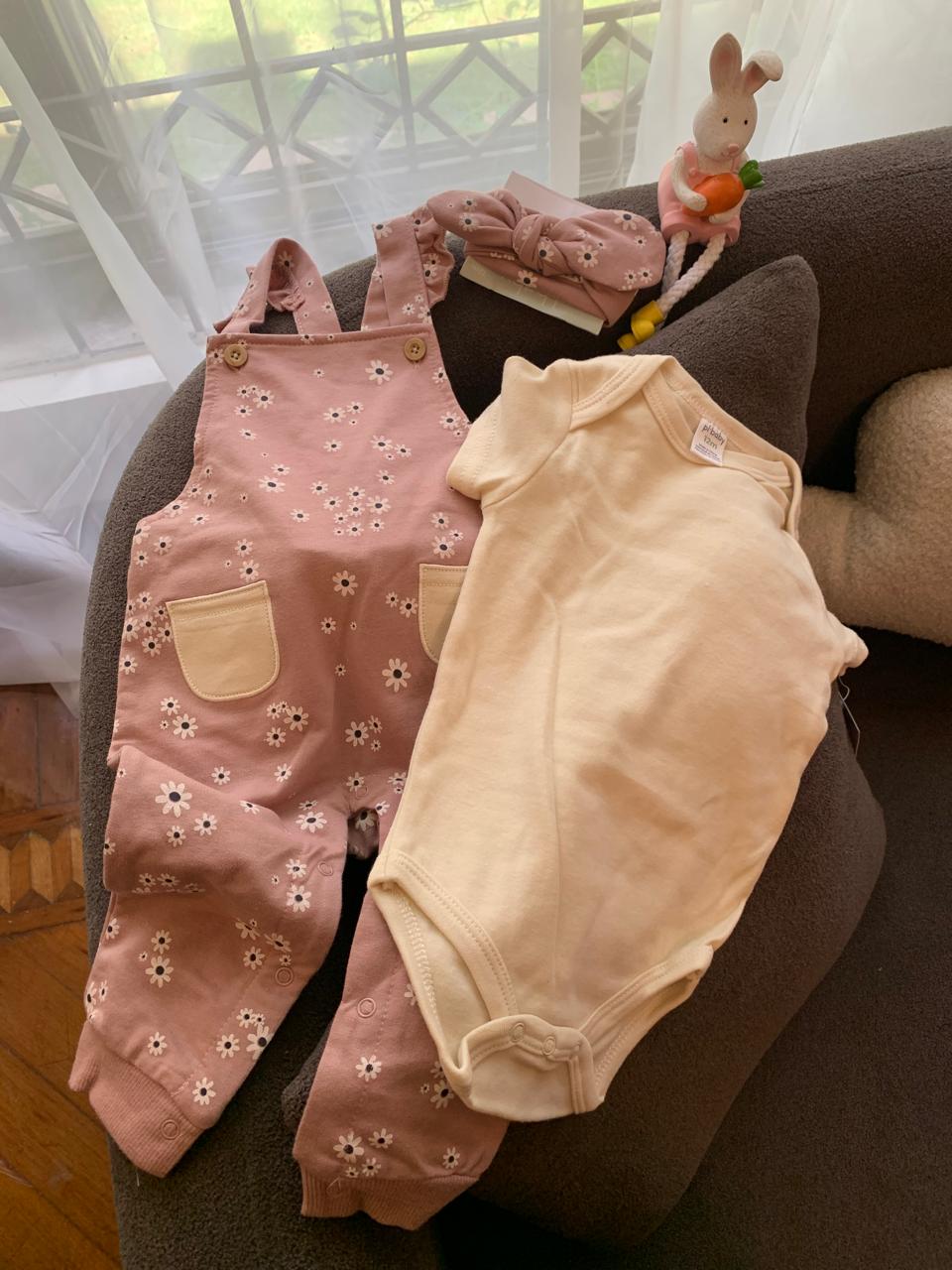 Floral Pink Dungarees with matching Headband