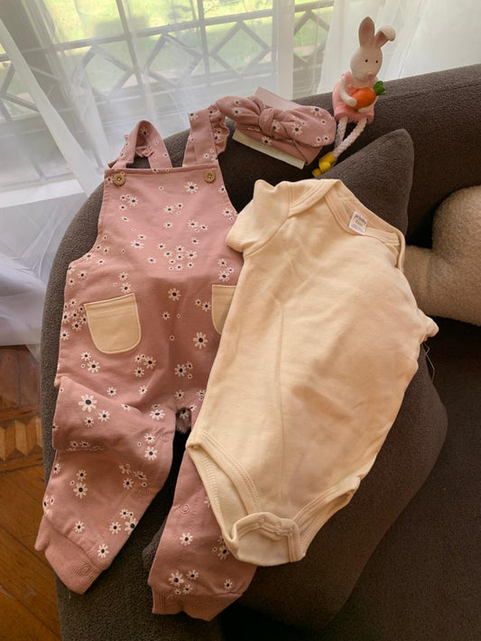 Floral Pink Dungarees with matching Headband