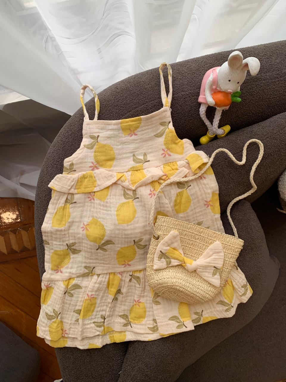 Cream Lemon-Print Frock with matching Handbag