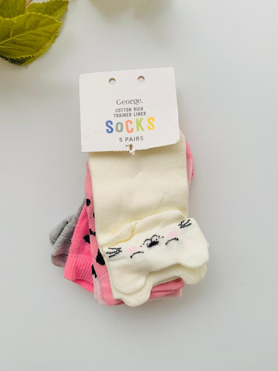 George Cat Print 5 Pair socks
