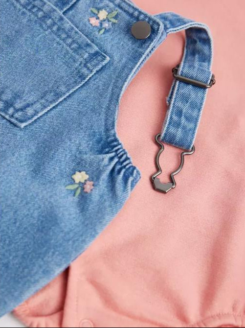 Tu Clothing Denim Floral print Dungarees & Bodysuit Set