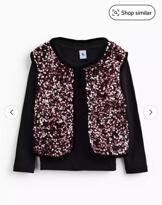 TU Clothing  Ribbed long sleeve top & pink sequin waistcoat