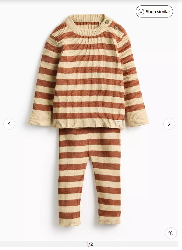 TU Clothing Knitted Rust Striped & Bottoms Set