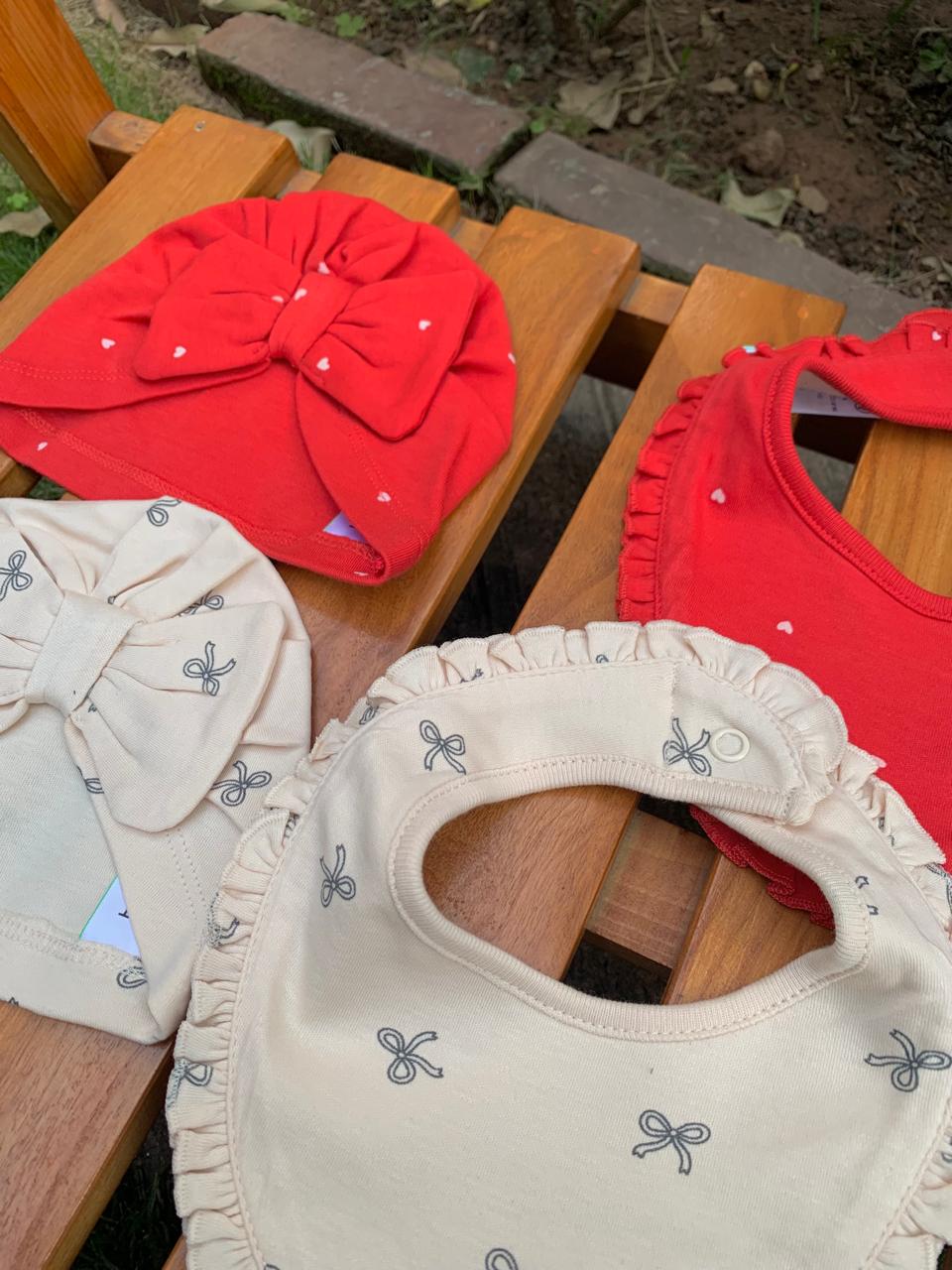Next Bow Print Pack of 2 Caps and Bibs Set