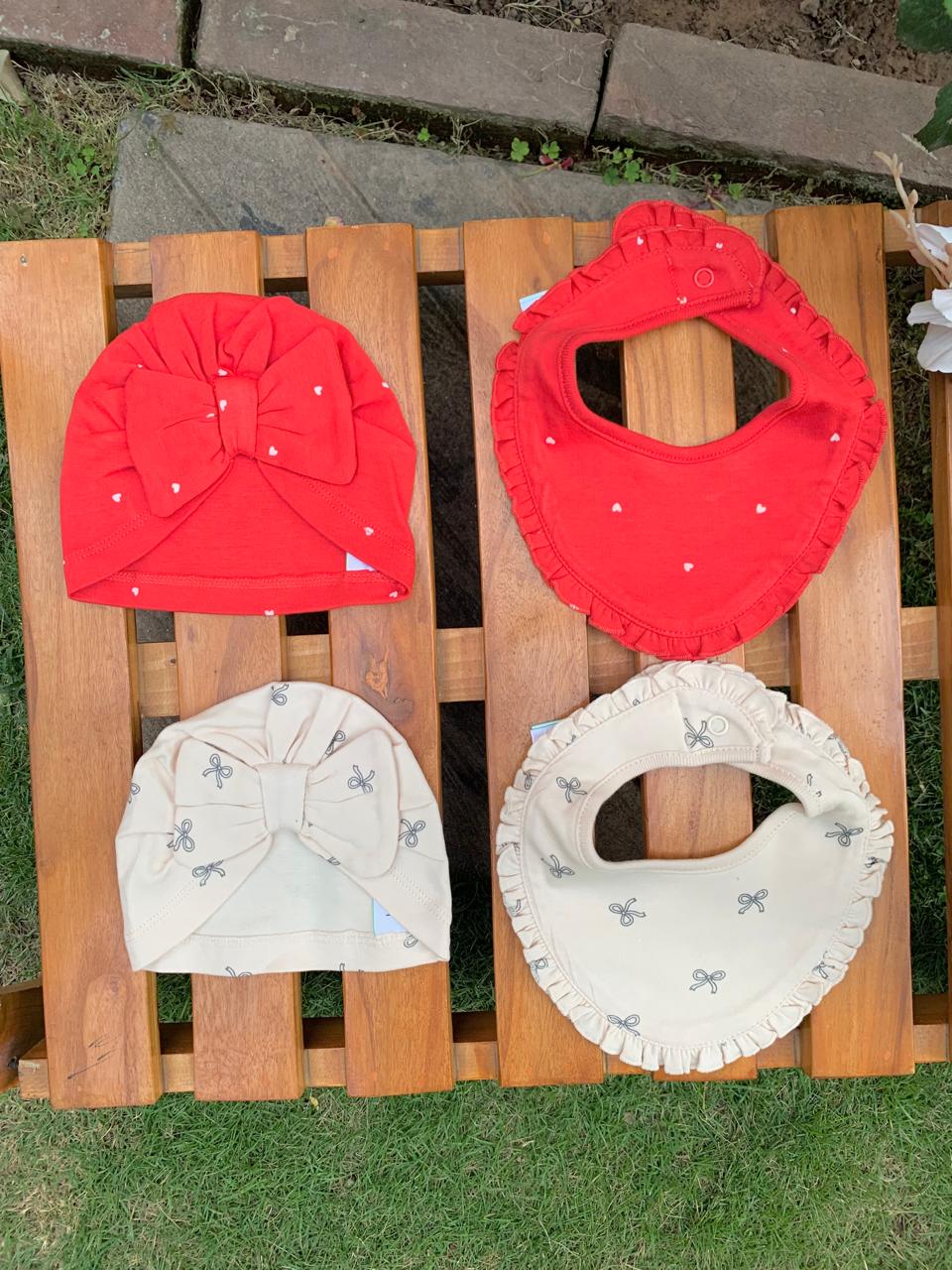 Next Bow Print Pack of 2 Caps and Bibs Set