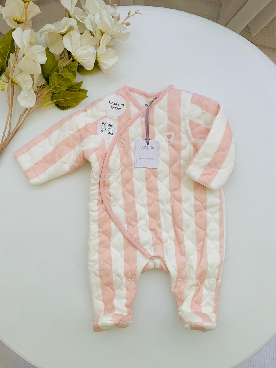 TU Clothing Striped Print Quilted Sleepsuit