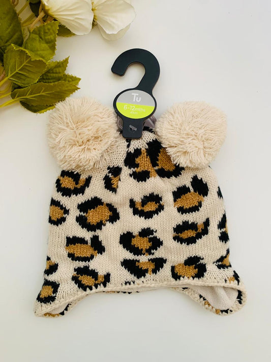 TU Clothing Leopards Print Knitted Pom Pom Cap