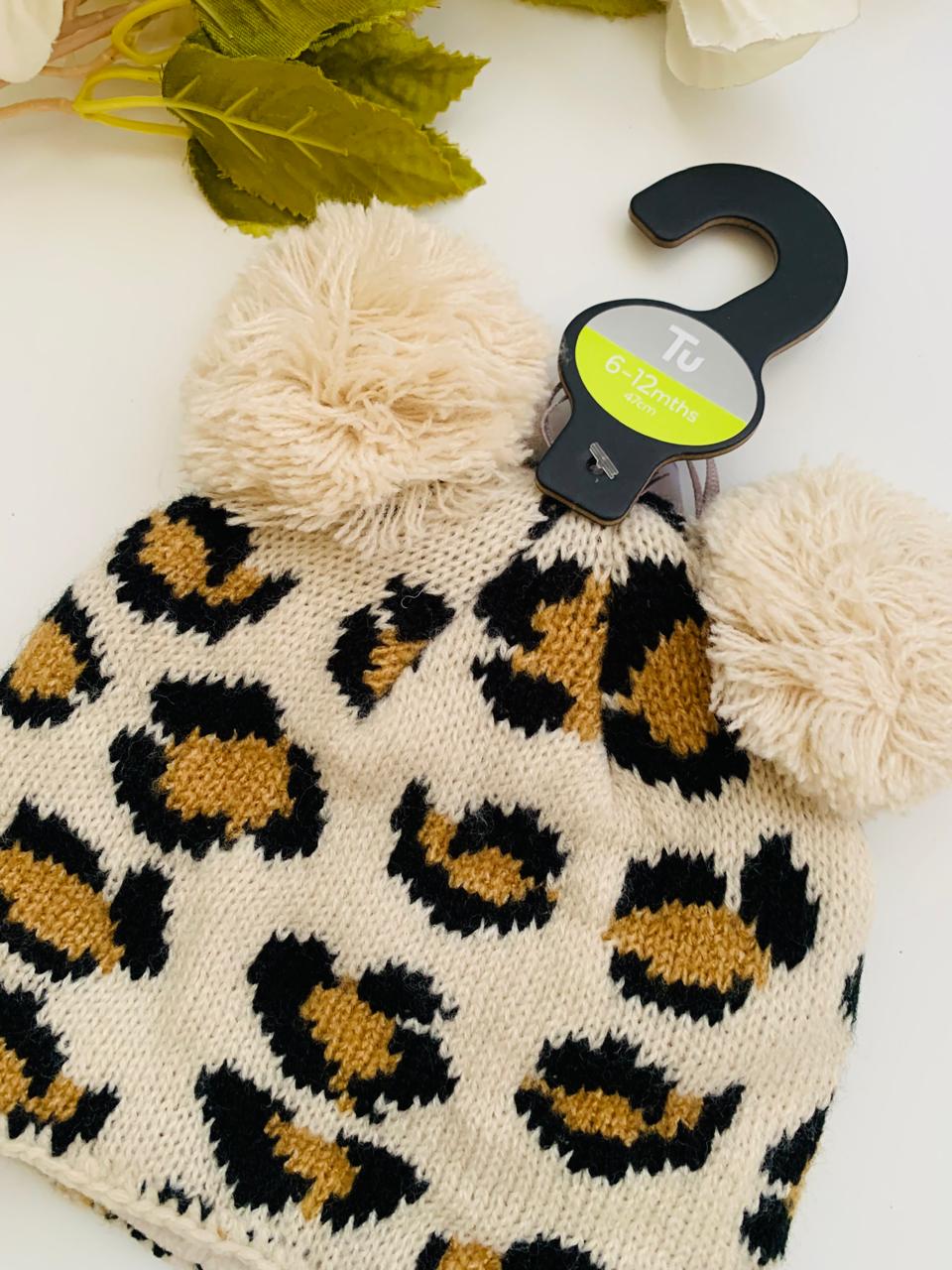 TU Clothing Leopards Print Knitted Pom Pom Cap