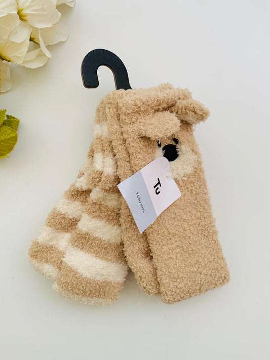 TU Clothing Bear and Striped Print Pack of 2 socks