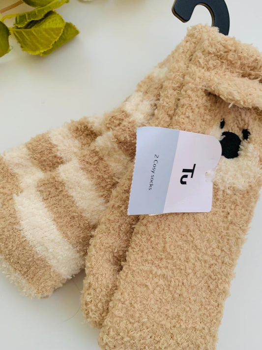 TU Clothing Bear and Striped Print Pack of 2 socks