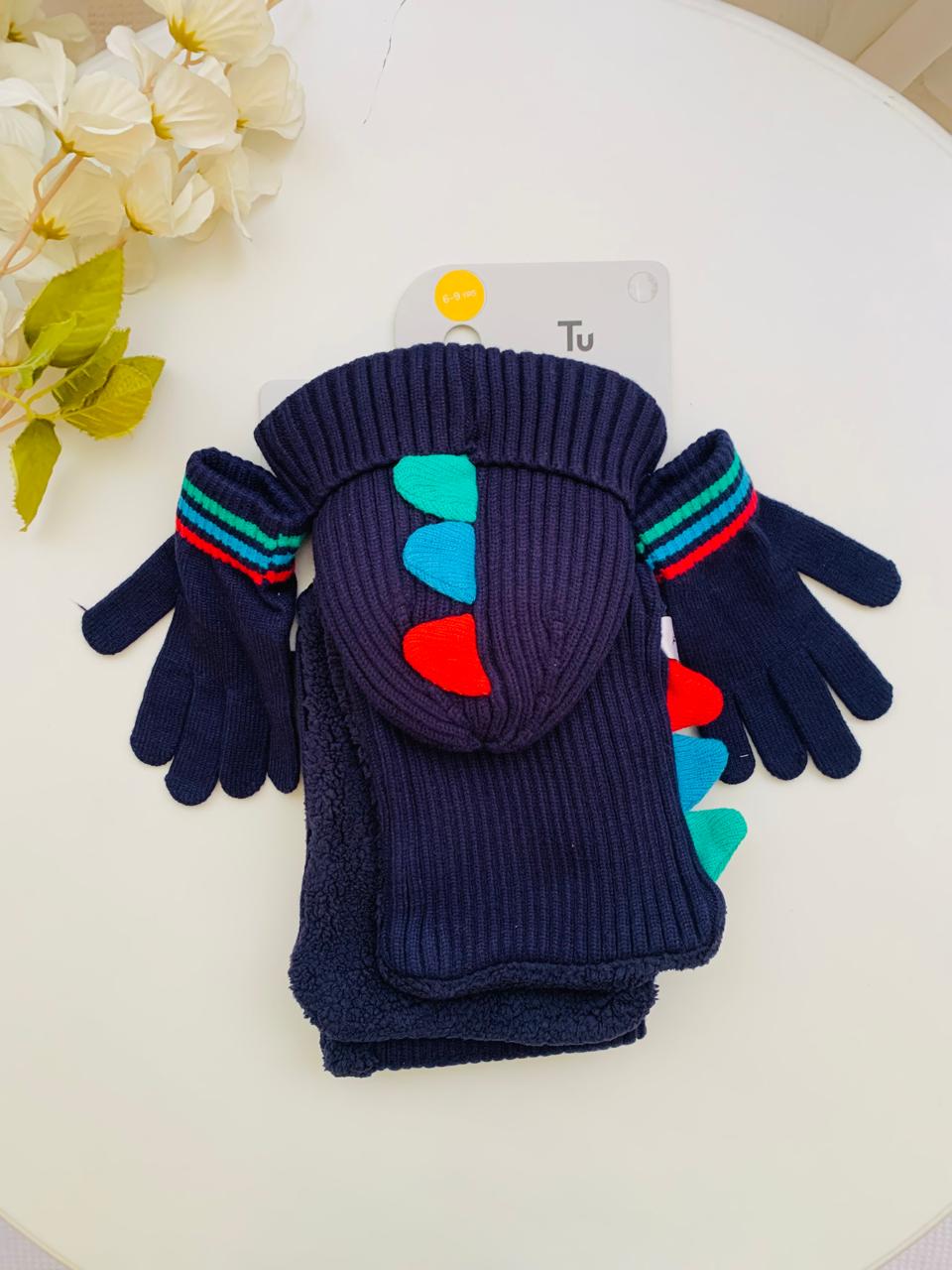 TU Clothing Knitted Dinosaur Scarf 3pc Set