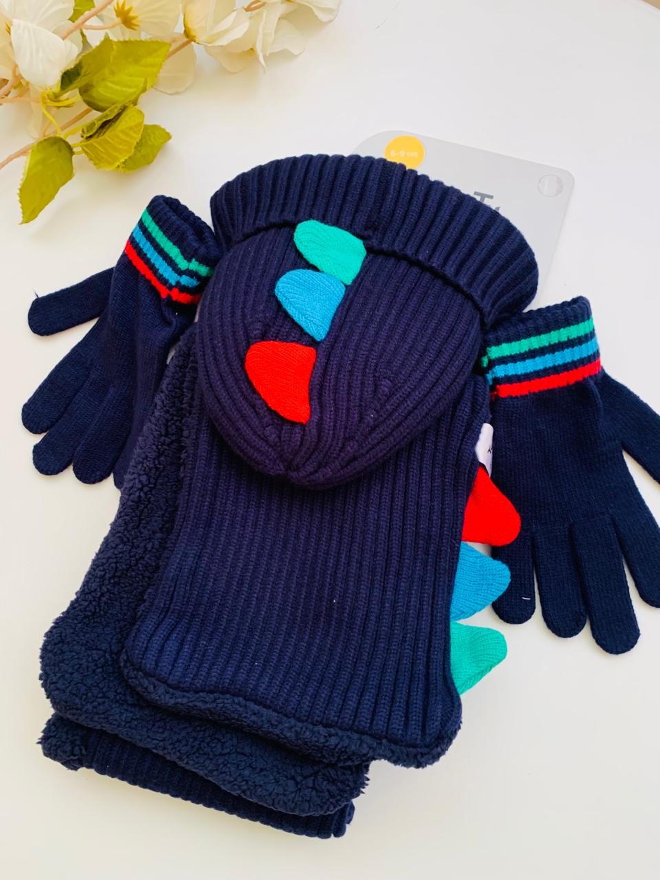 TU Clothing Knitted Dinosaur Scarf 3pc Set