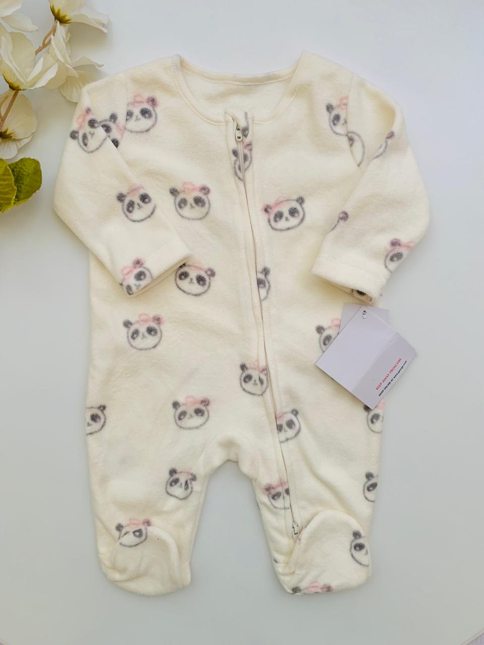 George Panda Face Print Fleece Sleepsuit