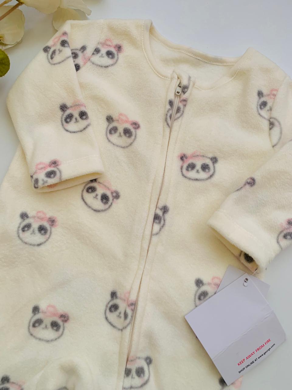 George Panda Face Print Fleece Sleepsuit