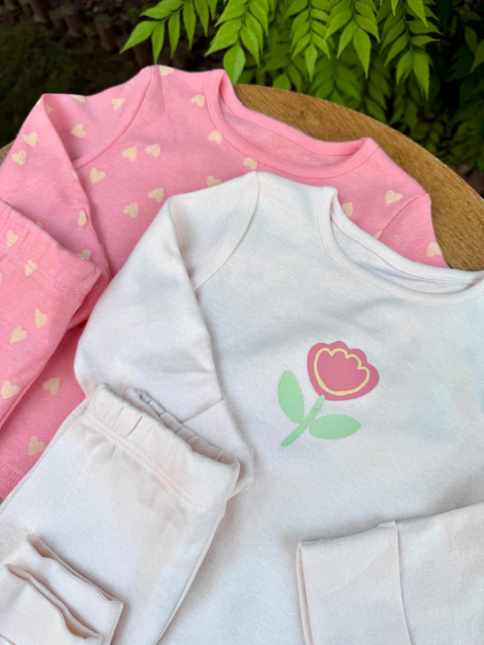 George Pack of 2 Tulip Flower & Hearts print Pyjamas
