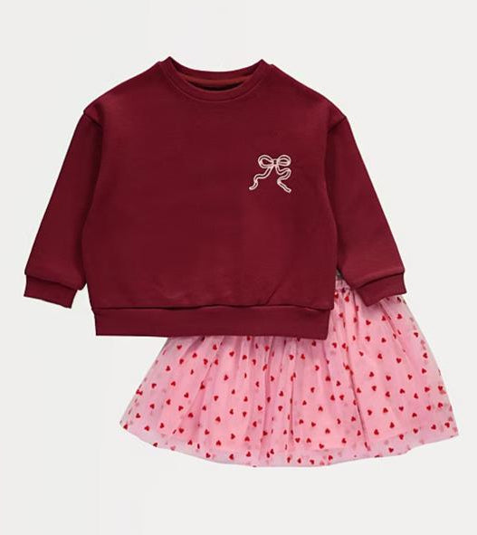 George Embroidered Bow Sweatshirt & Skirt Outfit