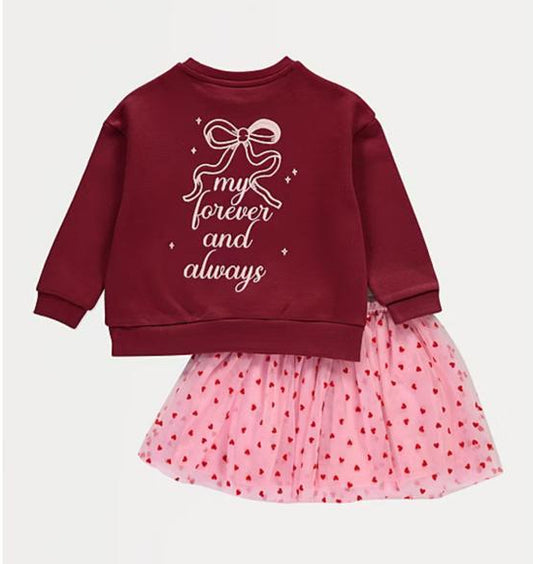 George Embroidered Bow Sweatshirt & Skirt Outfit