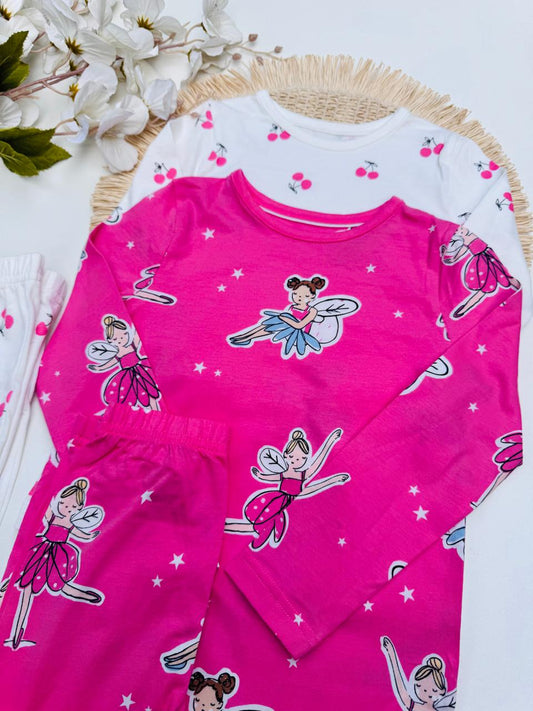 George Pack of 2 Fairys & Cherry print Pyjamas Set