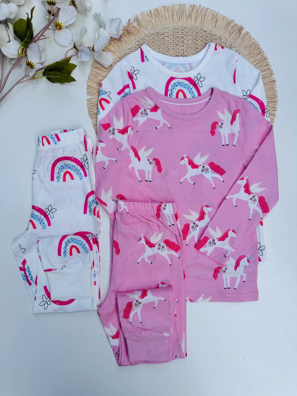 George Pack of 2 Unicorns & Rainbow print Pyjamas Set