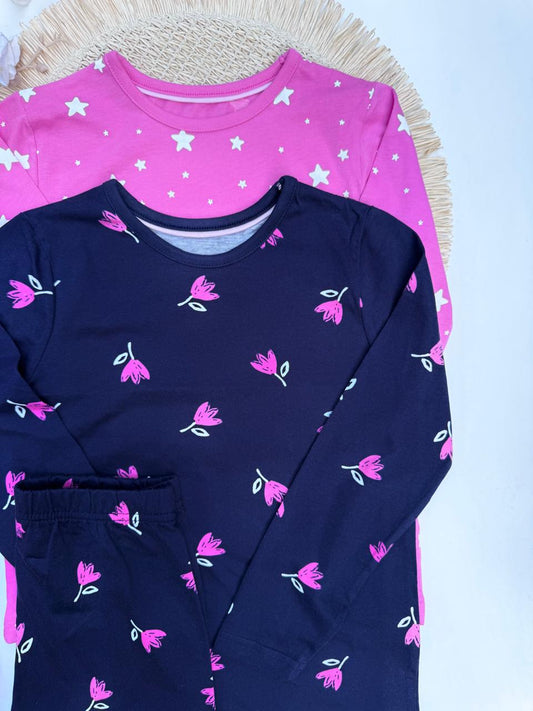 George Pack of 2 Tulips & Stars print Pyjamas Set