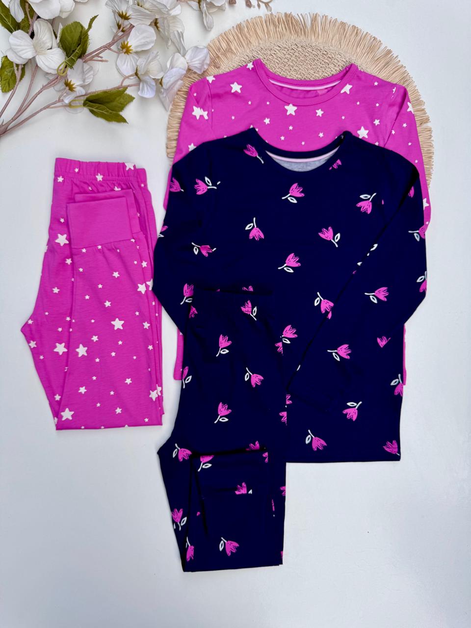 George Pack of 2 Tulips & Stars print Pyjamas Set