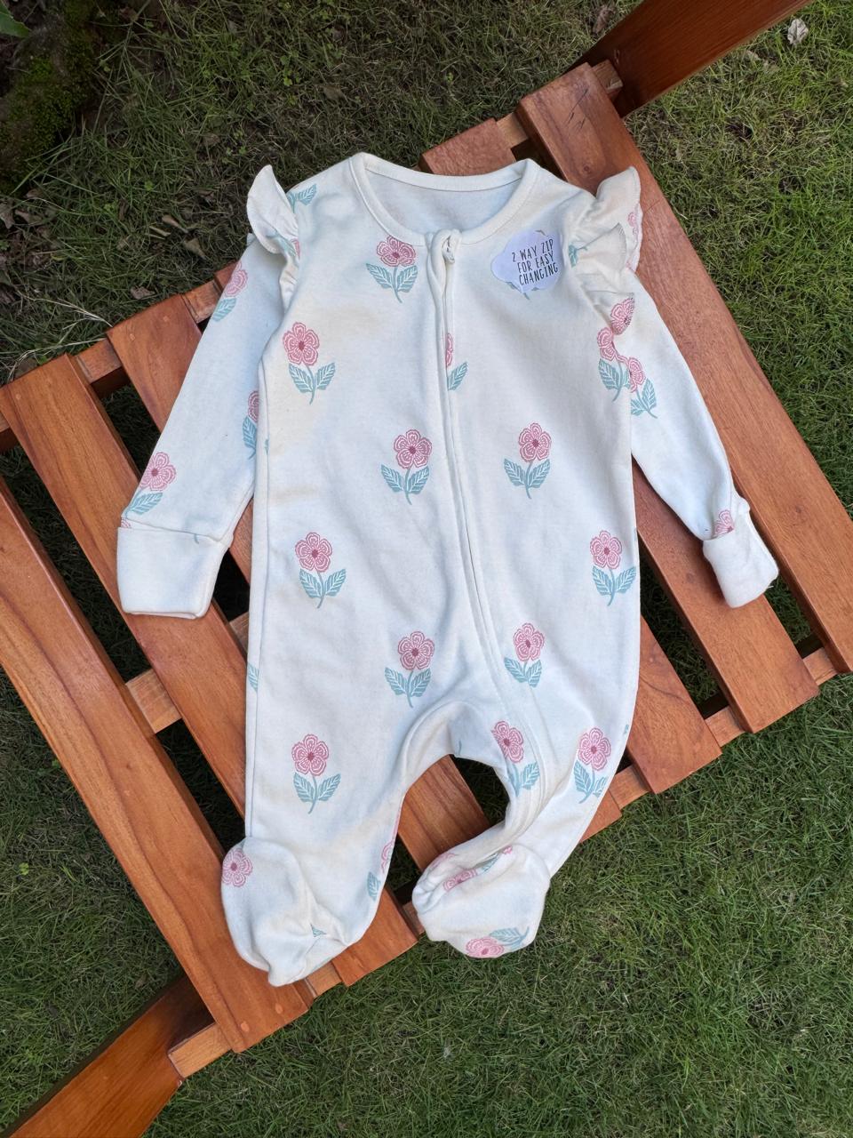 George Flower print Frill Sleepsuit
