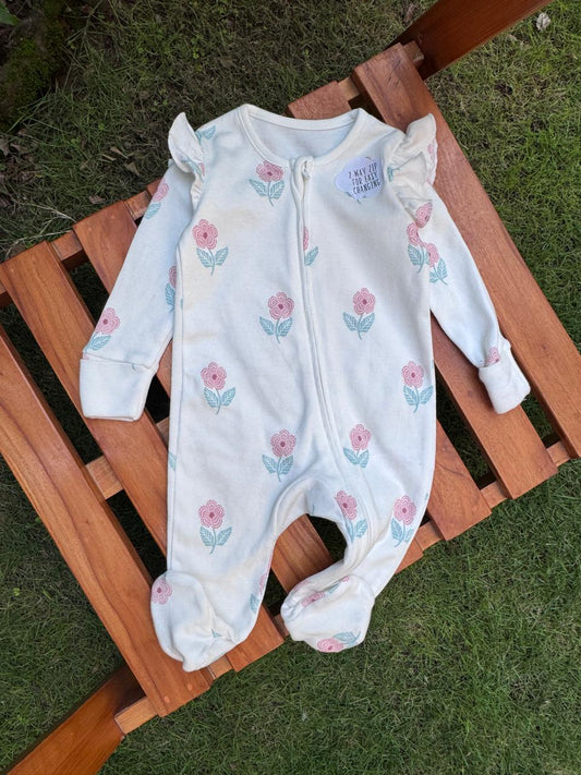 George Flower print Frill Sleepsuit