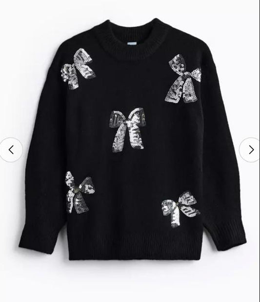 Tu Clothing Knitted Sequin Bow Sweater