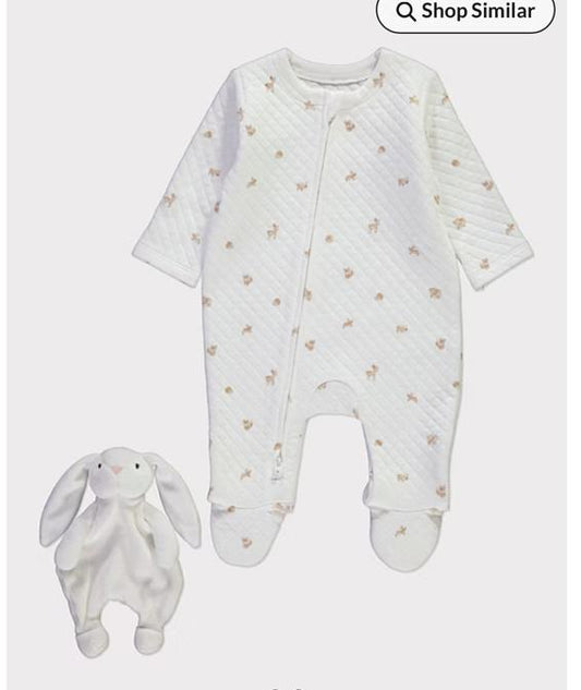 George Quiltted Sleepsuit with Bunny Toy