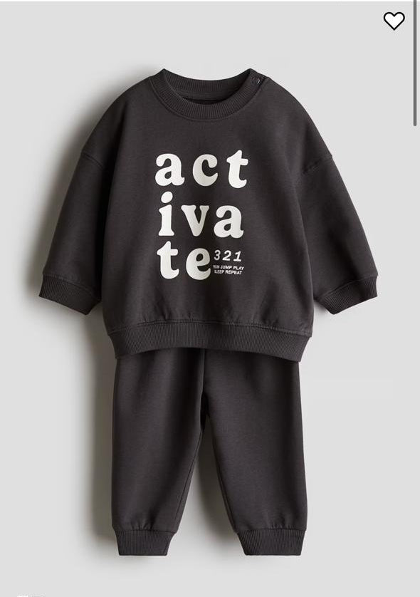 H&M Fleece Lined "activate" Sweatshirt & Trouser Set