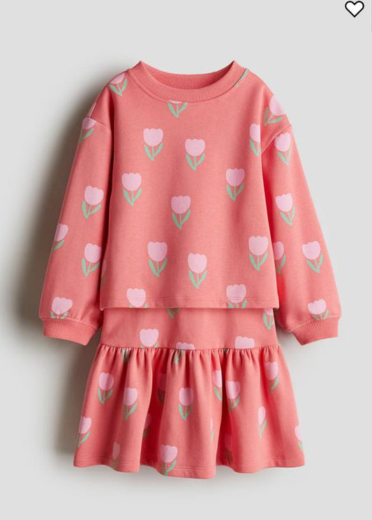 H&M Fleece Lined Printed Floral Sweatshirt Dress