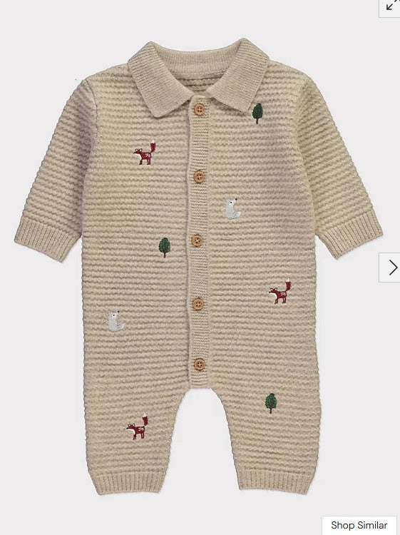 George Knitted Woodland Embrioded Sleepsuit