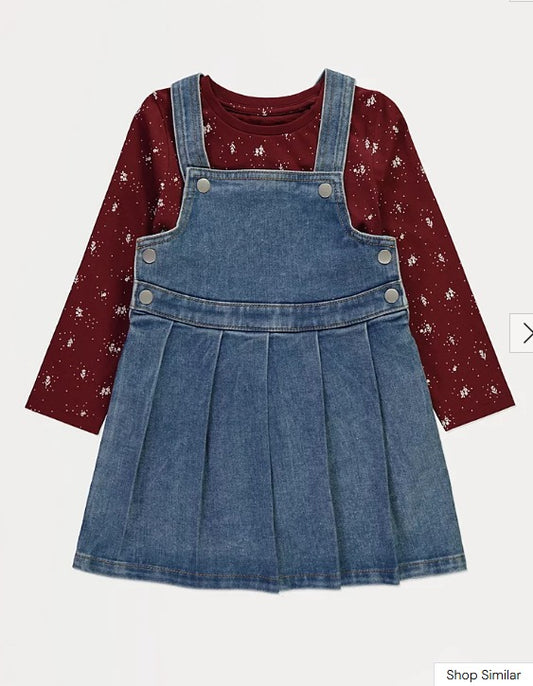 George Floral Top & Denim Painafore Dress