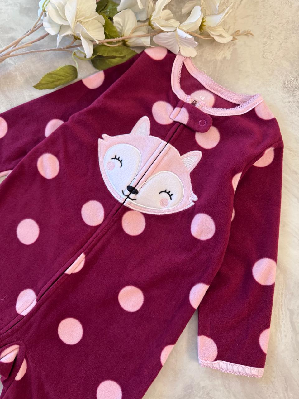 Fox Face Embroidered Fleece Sleepsuit