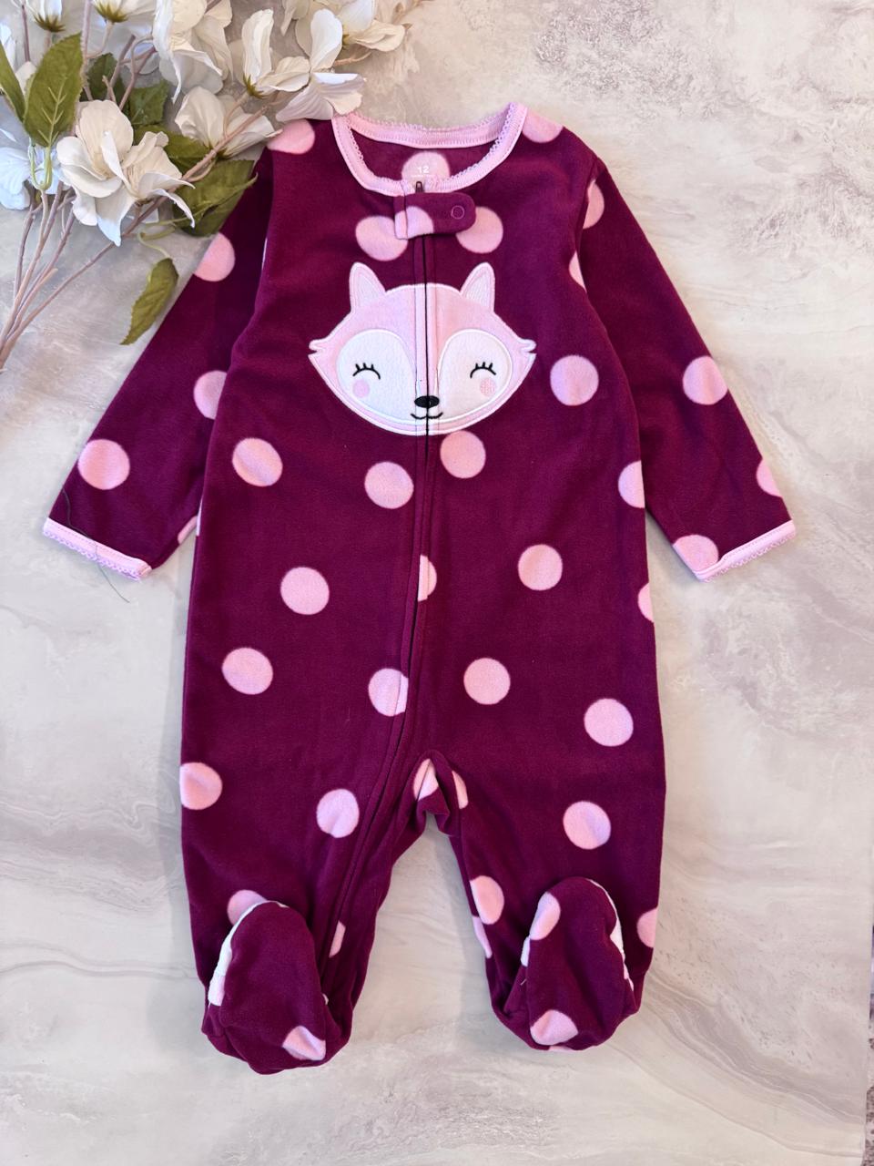 Fox Face Embroidered Fleece Sleepsuit