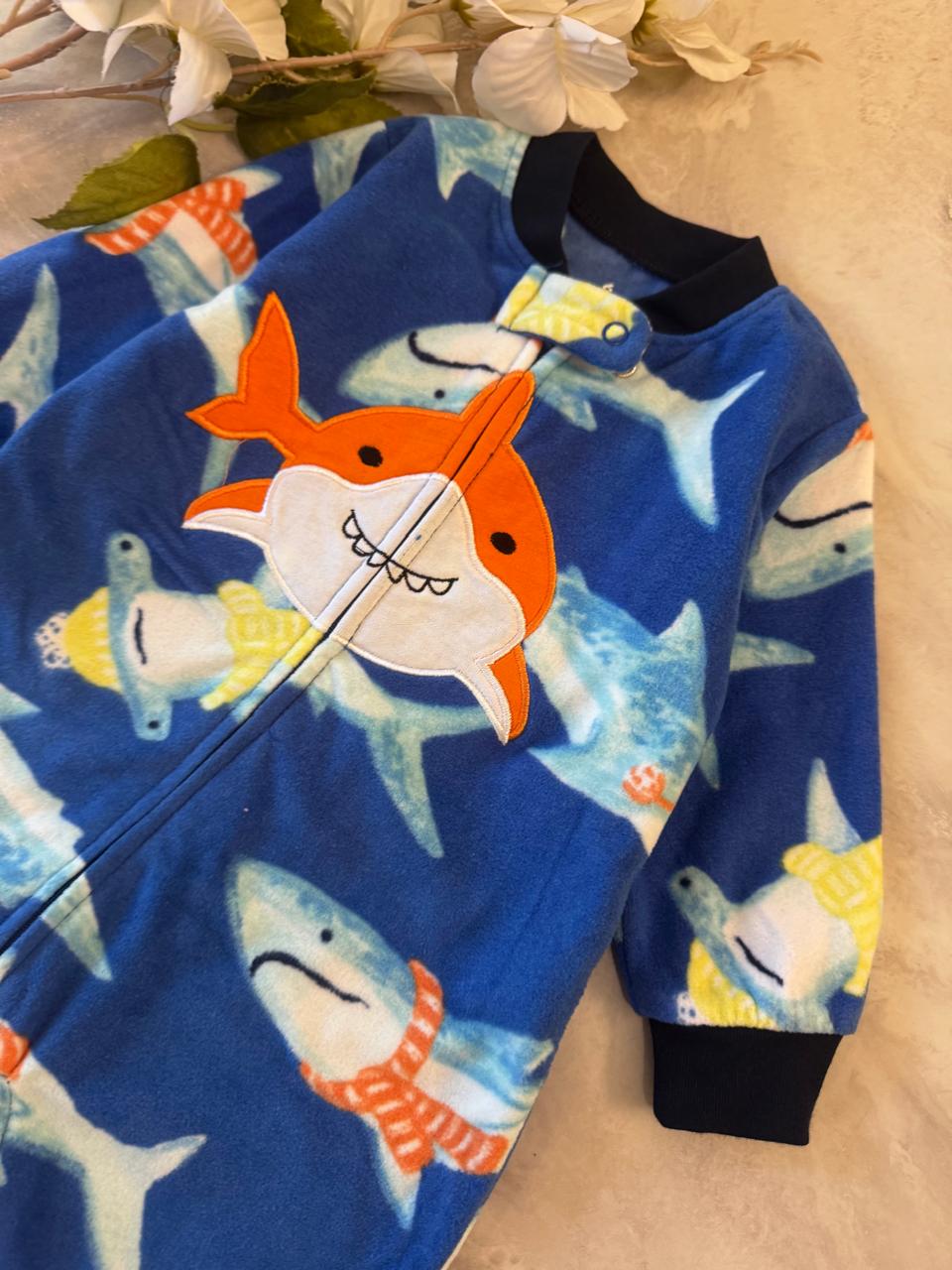 Shark Embrioded Fleece Sleepsuit