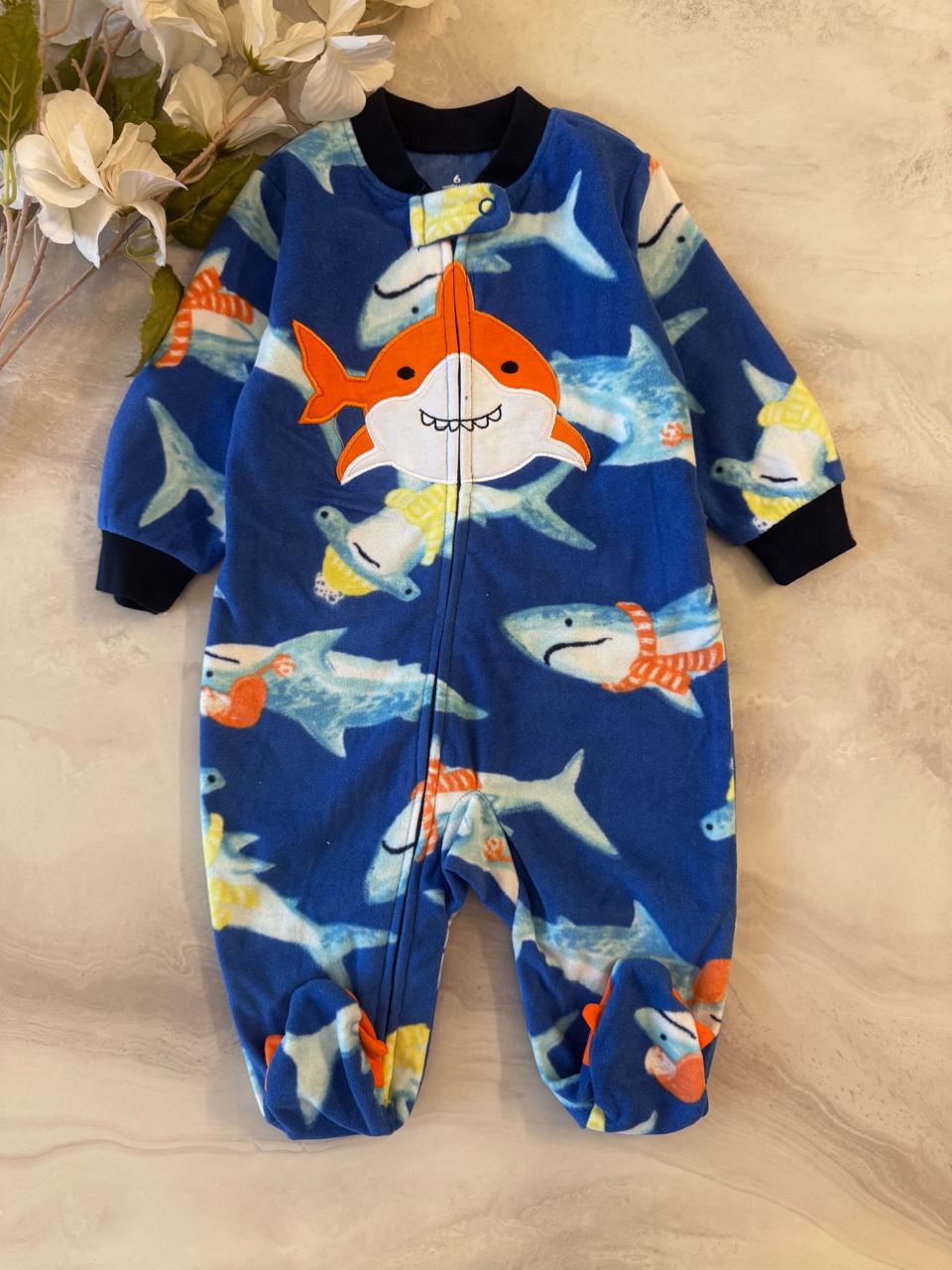 Shark Embrioded Fleece Sleepsuit
