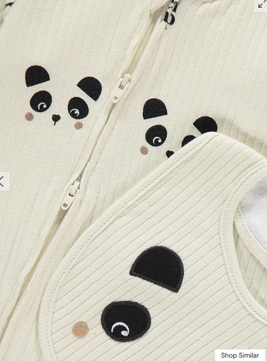 George Neutral Panda Zip Fasten Sleepsuit and Bib Set