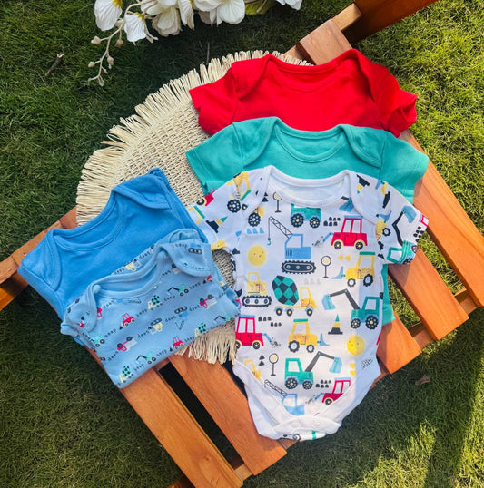George pack of 5 Construction Vehicles Short Sleeve Bodysuits