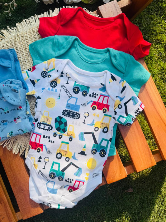 George pack of 5 Construction Vehicles Short Sleeve Bodysuits