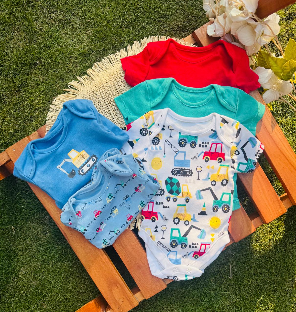 George pack of 5 Construction Vehicles Short Sleeve Bodysuits