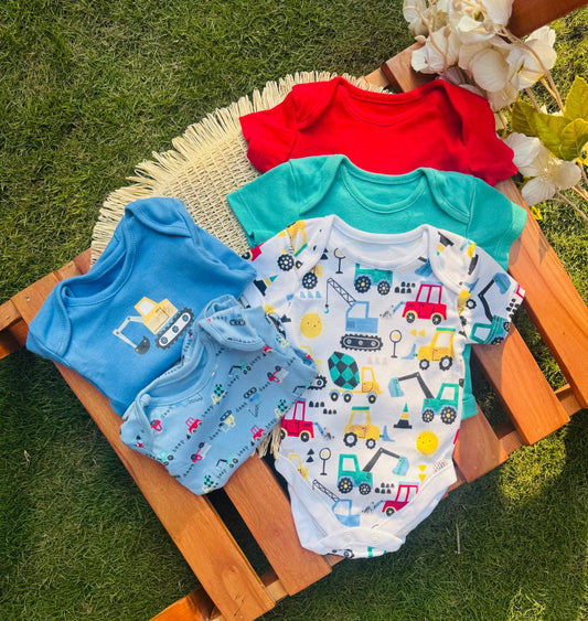 George pack of 5 Construction Vehicles Short Sleeve Bodysuits
