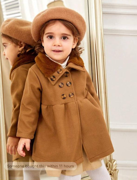 Shein Brown Thick Fleeced Collar  Woolen Coat