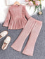 Shien Printed Frill on Pink Causal Knitted Frock & Trouser Set