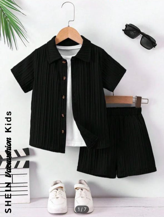 Shein Solid  Black Coloure Shirt & Short Set