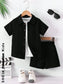 Shein Solid  Black Coloured Shirt & Short Set