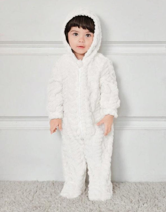 SHEIN White fluffy Zipped Pram Suit