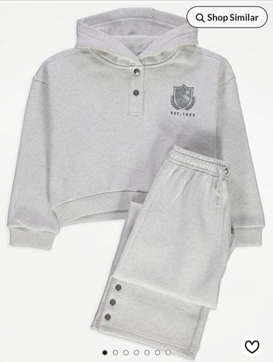 George Grey Button Cropped Hoodie with Jogger  Set