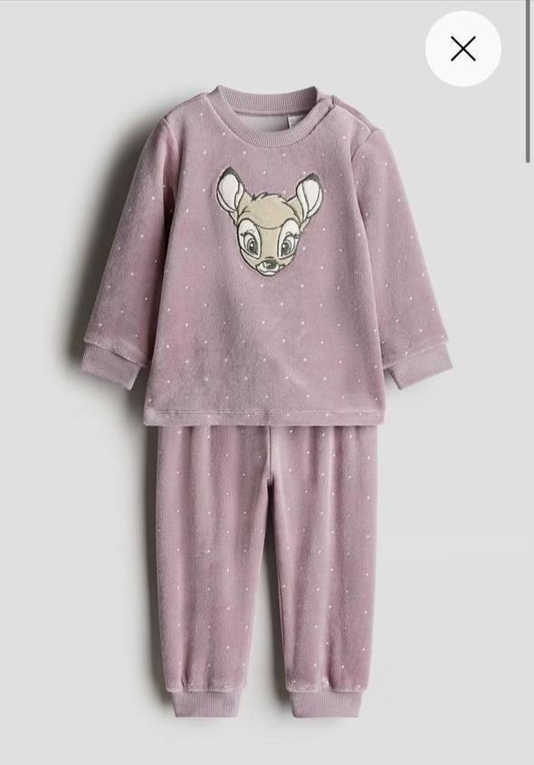 H&M Embroided Deer Velour Shirt & Trouser Set